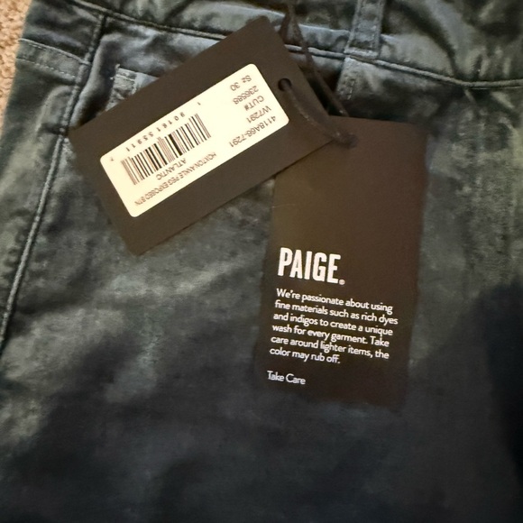 PAIGE Hoxton Ankle Peg Velvet Jeans Sea Blue High Rise Button Fly NWT Size 30 - Picture 9 of 12